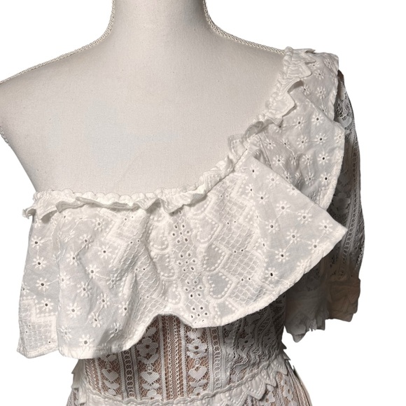 For‎ Love & Lemons White Lace Lovebird Mini Dress Size Large Pockets Flirty NWT - Picture 16 of 16